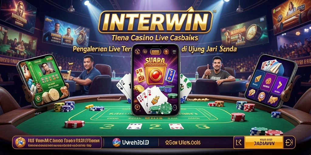Screenshot utama menunjukkan dealer langsung di meja permainan Live Casino.