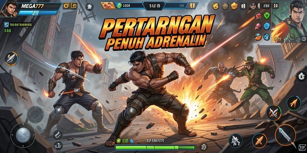 Tampilan gameplay MEGA777 yang menegangkan saat bertarung.