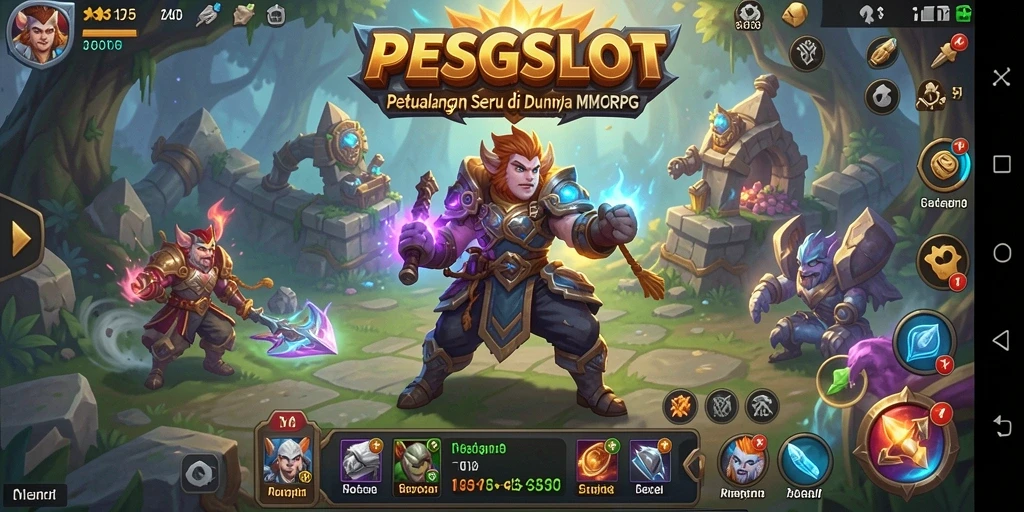 Tampilan gameplay PESGSLOT dengan pertarungan seru di dunia MMORPG yang luas.