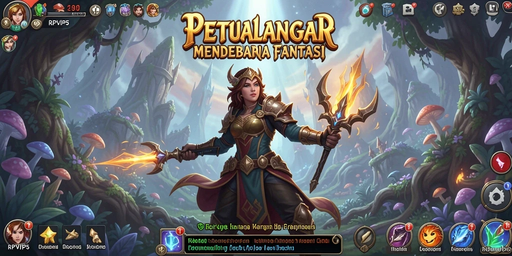 Tangkapan layar menunjukkan petualangan seru di RPVIP5 dengan karakter beraksi di lingkungan fantastis.