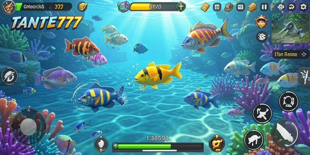Tampilan gameplay TANTE777 yang menegangkan dengan aksi tembak ikan.