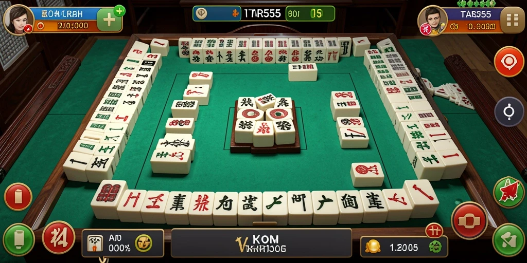 Tampilan gameplay seru dari TAR555 yang menampilkan papan Mahjong.